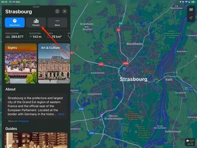 Flyover Maps iPad snimak zaslona
