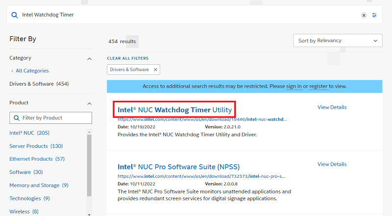 Narzędzie Intel NUC Watchdog Timer