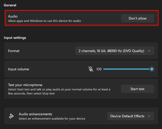 Opción de audio en la configuración de Windows 11