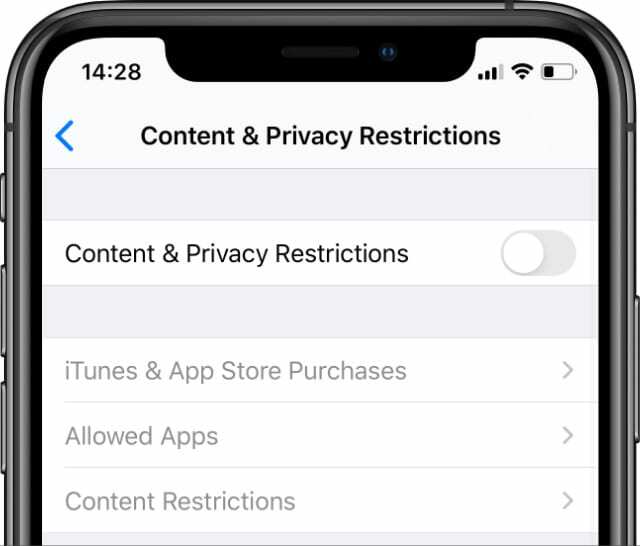 Inhalts- und Datenschutzbeschränkungen in den Bildschirmzeiteinstellungen auf dem iPhone aktiviert