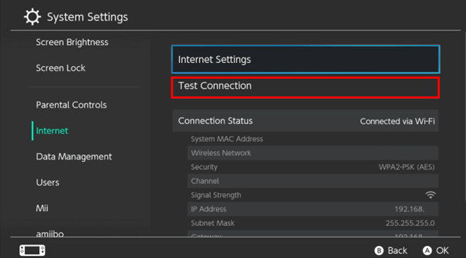 Paramètres du système - Test de connexion