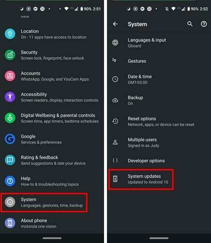 Se etter systemoppdatering Android