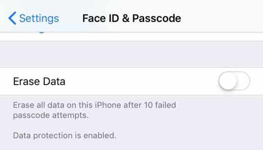 Ištrinkite iPhone arba iPad duomenis 10-uoju slaptažodžio bandymu