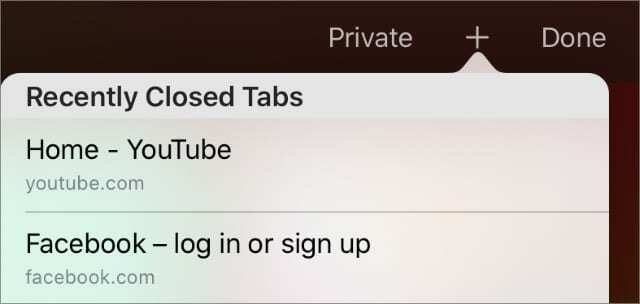 Onlangs gesloten tabbladen in Safari op iPad