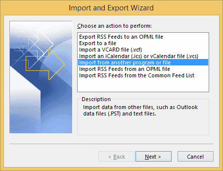 Импорт Outlook из файла