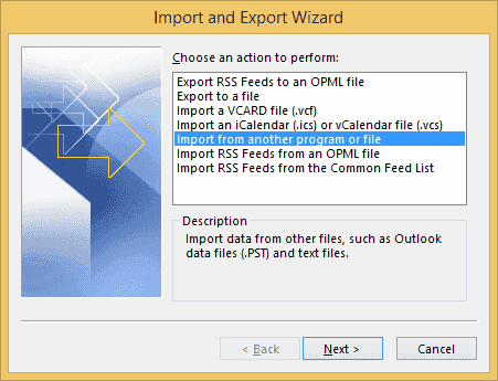 Outlook import fra fil