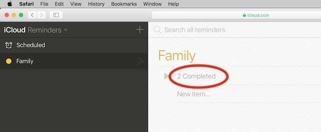 Selecteer voltooid onder lijsten in herinneringen op iCloud
