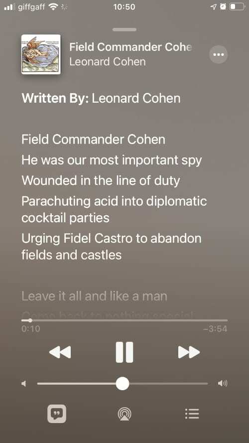 Letras estáticas en Apple Music