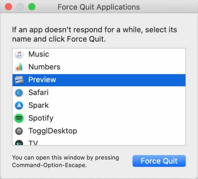 Tving avslutt forhåndsvisningsvindu fra macOS