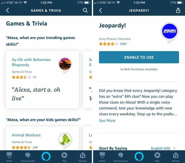 Alexa App Games op iPhone