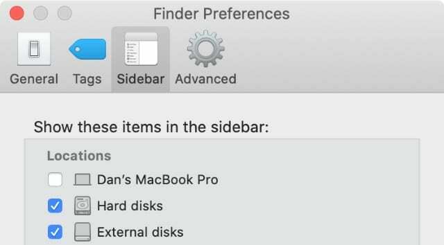 Finder Preferences with Locations მოსანიშნი ველები