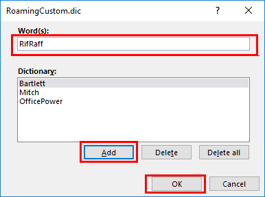 Word 2016 เพิ่มคำลงในพจนานุกรม