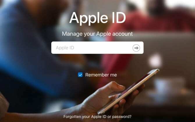 หน้าต่างลงชื่อเข้าใช้เว็บไซต์ Apple ID