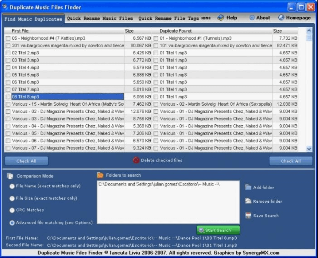 Dublētu mūzikas failu meklētājs