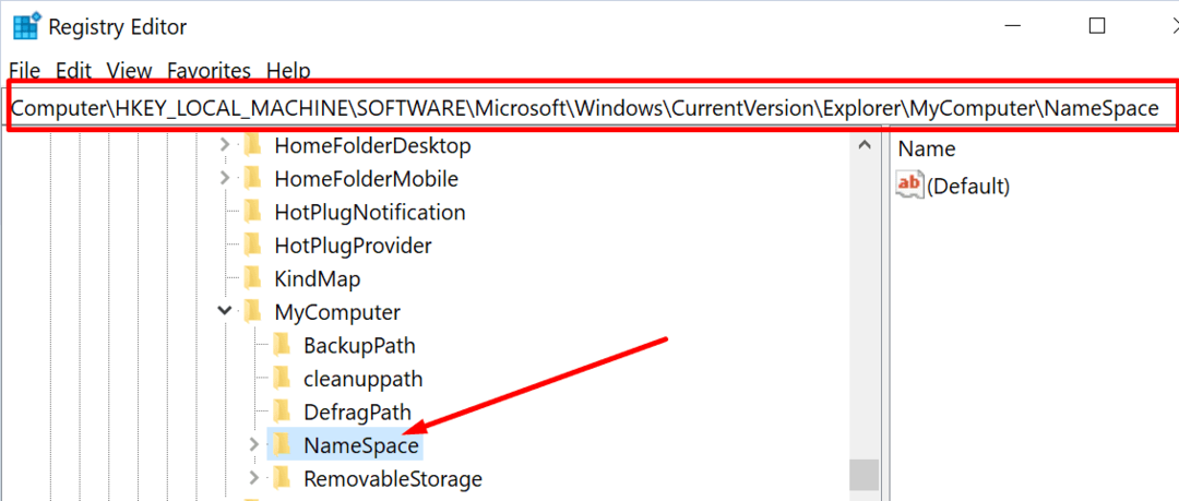 Namespace-Schlüssel-Registrierungseditor Windows 10