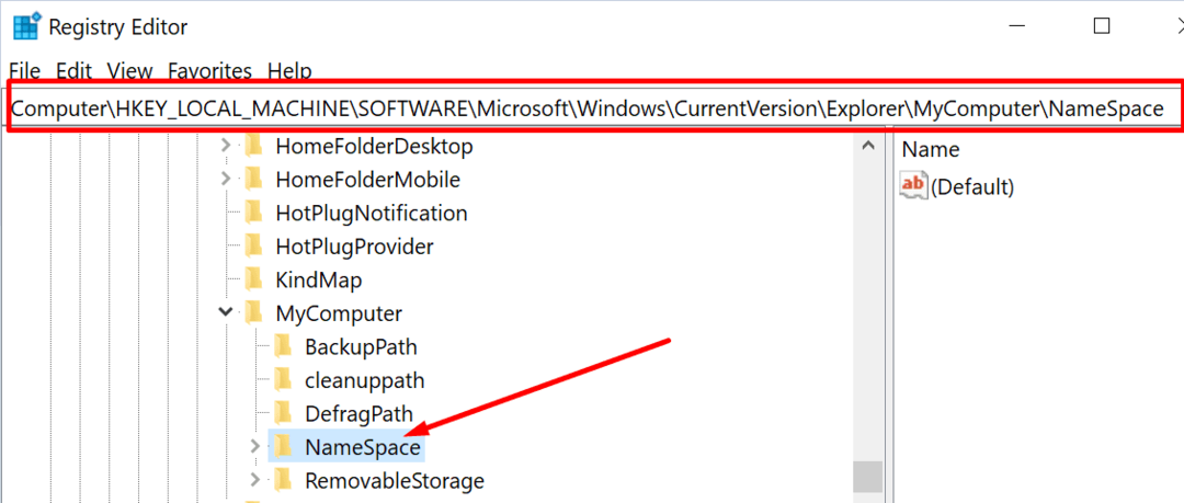 Επεξεργαστής μητρώου κλειδιού namespace windows 10