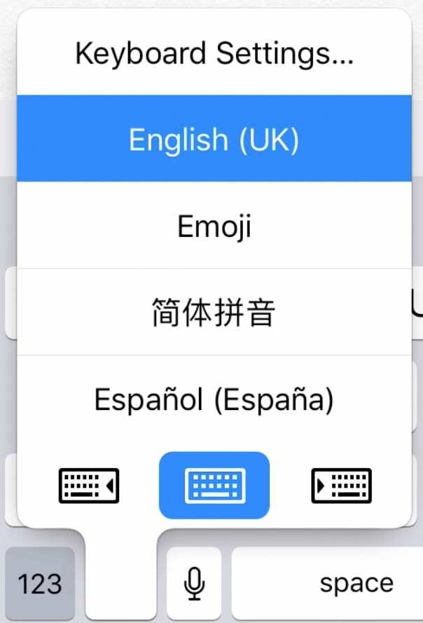 Vários idiomas no teclado
