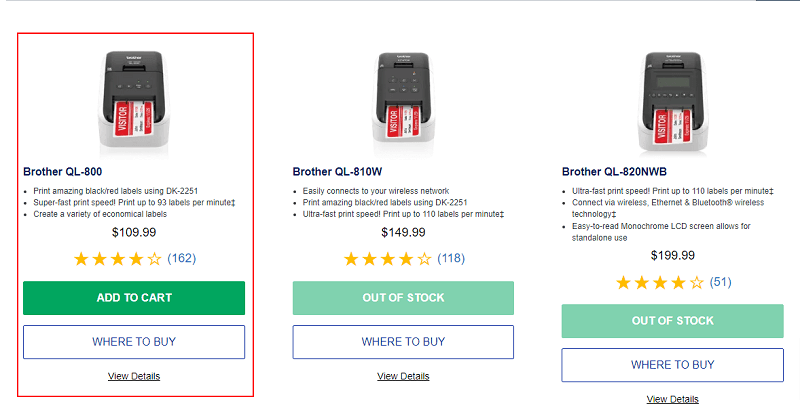 spustelėkite QL-800 spausdintuvą