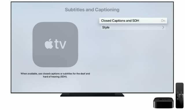 Configurações de legendas da Apple TV