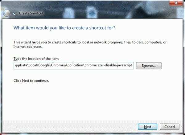 Commutateur de commande pour désactiver JavaScript dans Chrome