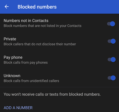 google pixel Blokované čísla