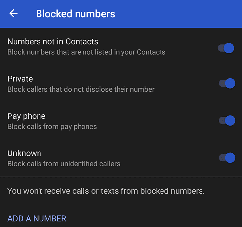 números bloqueados de google pixel