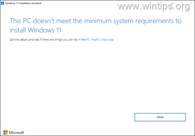 Šis kompiuteris neatitinka minimalių sistemos reikalavimų norint įdiegti „Windows 11“.