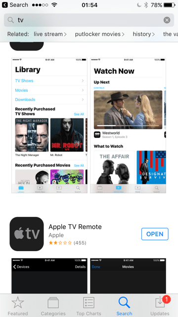 Znovu nainstalujte novou TV aplikaci z App Store