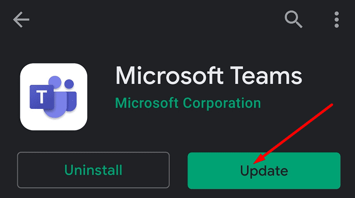 posodobite aplikacijo Microsoft Teams za mobilne naprave