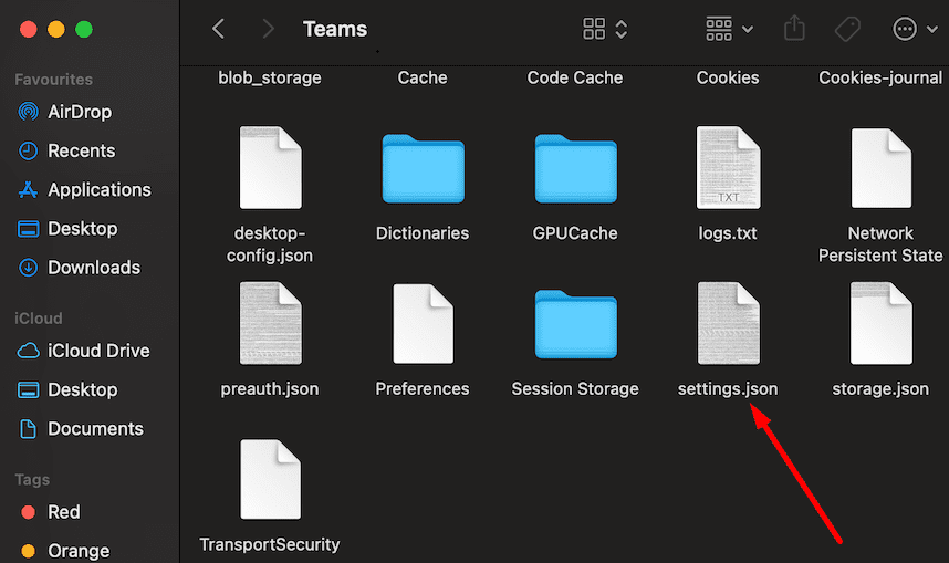 Файл Microsoft Teams settings.jason macOS