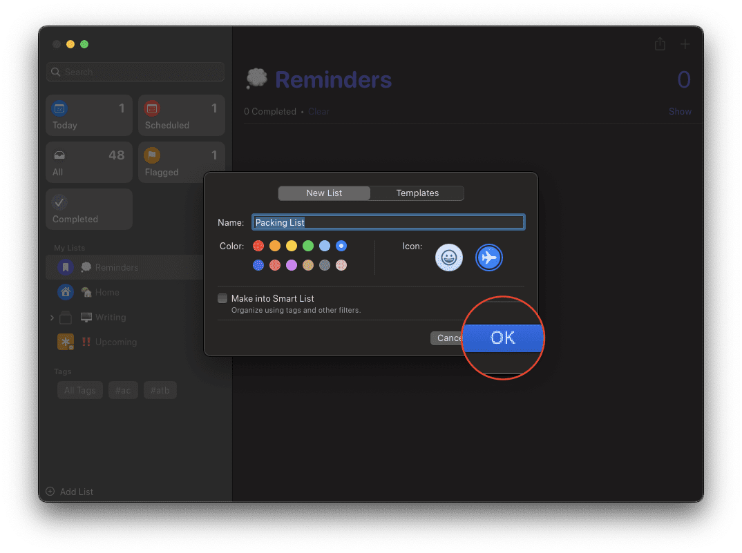 Como criar modelos em Lembretes no Mac - 2