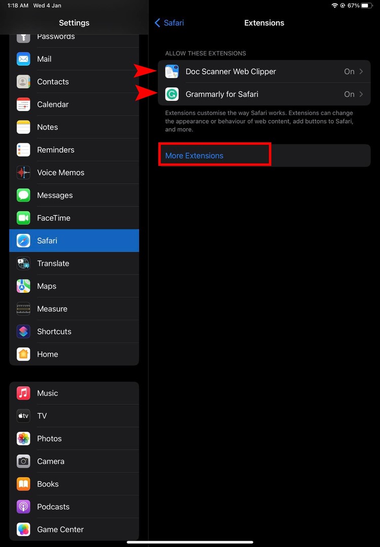 Mendapatkan ekstensi untuk Safari di iPad