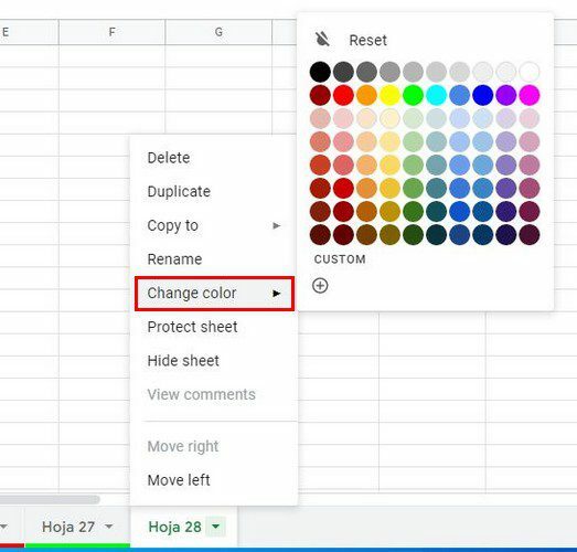 Ändern Sie die Farboption Google Sheets