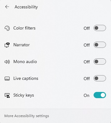 การปิด Sticky Keys