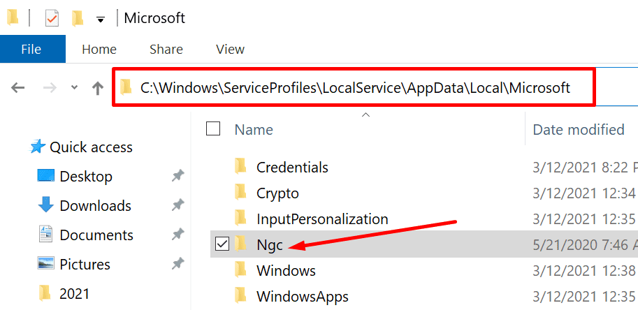 ngc kausta asukoht Windows 10