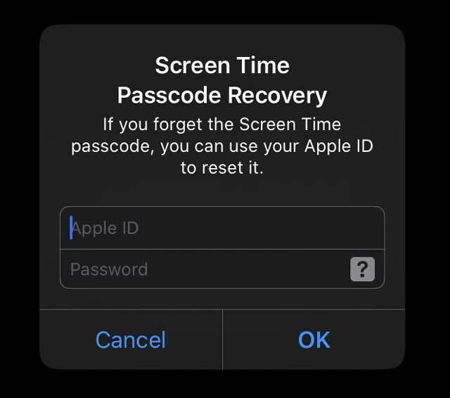 iOS 13.3 이상 및 iPadOS용 화면 시간 암호 복구