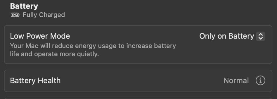 رمز Battery Health على جهاز Mac