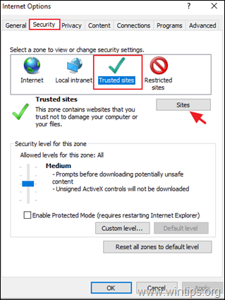 Internet Explorer - Sites de confiance