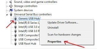 Кликните десним тастером миша на Генериц УСБ Хуб и изаберите Својства