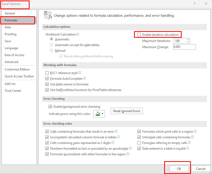 Cómo desactivar el cálculo iterativo en Excel