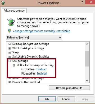 Option de paramètres USB et développez-la