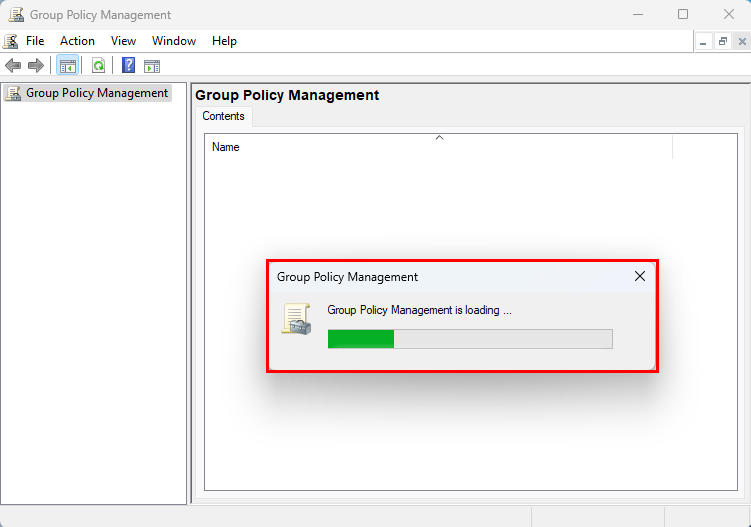 Inläsningsskärmen för Group Policy Management