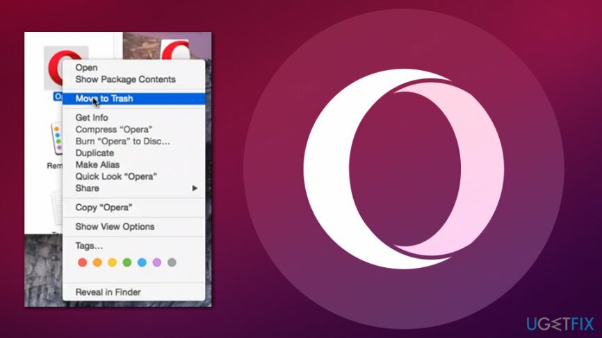 Atinstalējiet Opera — pārvietojiet uz miskasti