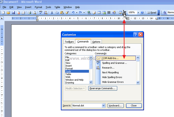 gestionați add ins Word 2003