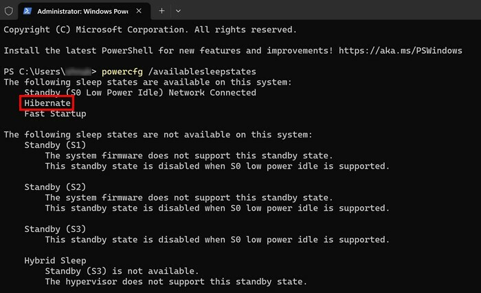 Hibernação do PowerShell no Windows 11