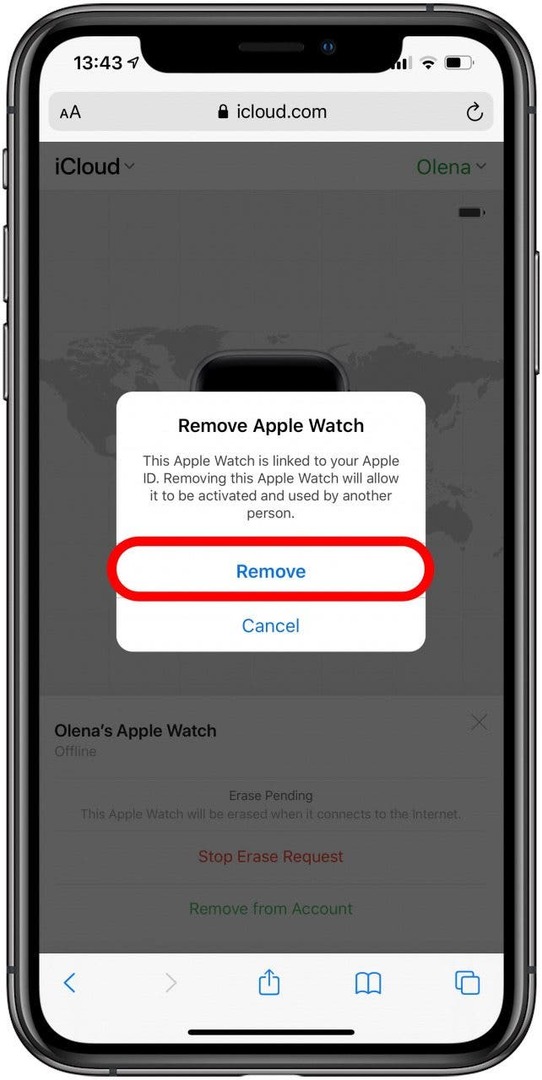 Potvrďte odstránenie Apple Watch z iCloud