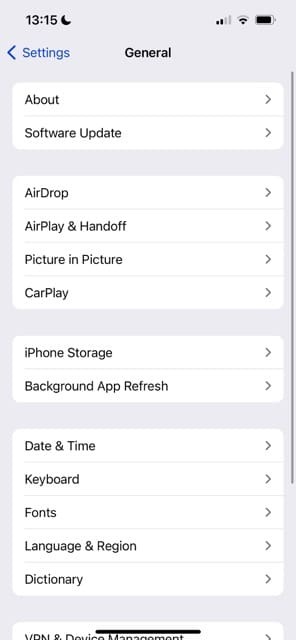 Екранна снимка на General AirDrop на iOS