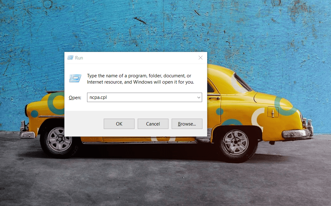 Πληκτρολογήστε ncpa.cpl στο Open Bar By Changing DNS Address