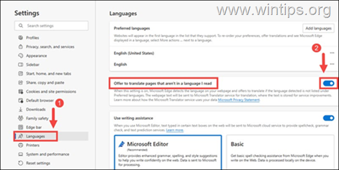 Как перевести веб-страницу в Microsoft Edge