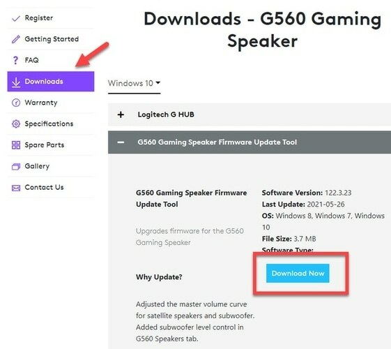 Ladda ner drivrutinen för G560 Gaming-högtalare